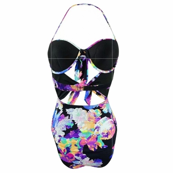 Bar III Tech Floral Printed Tie Front Swimsuit - Picture 6 of 9